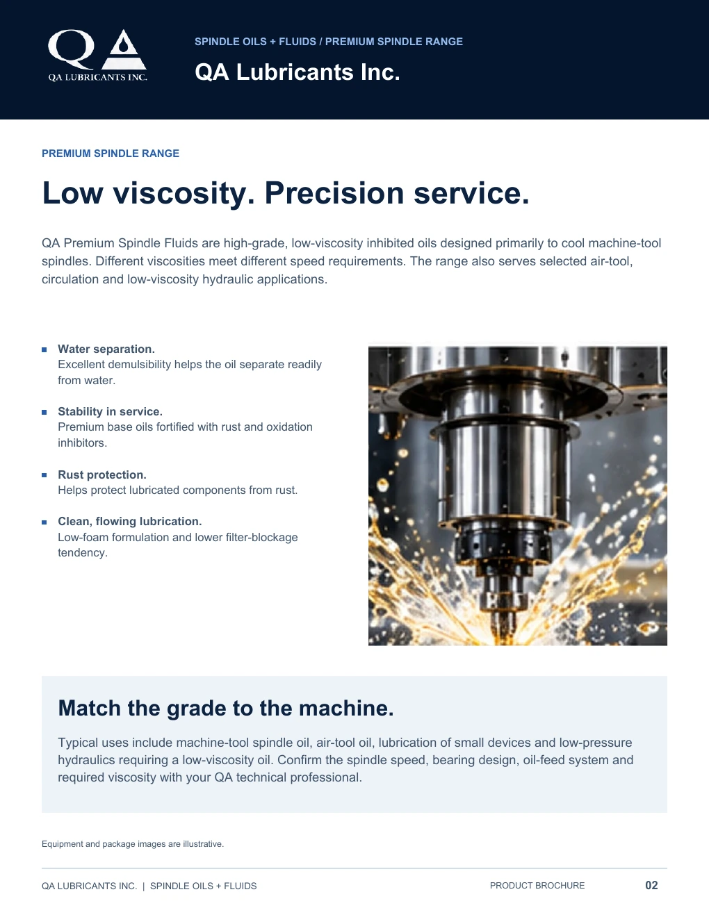 QA Spindle Oils and Fluids brochure, page 2 of 4