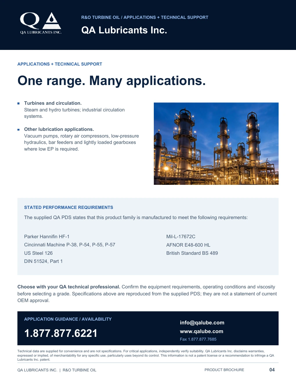 QA Premium R&O Turbine Oil brochure, page 4 of 4