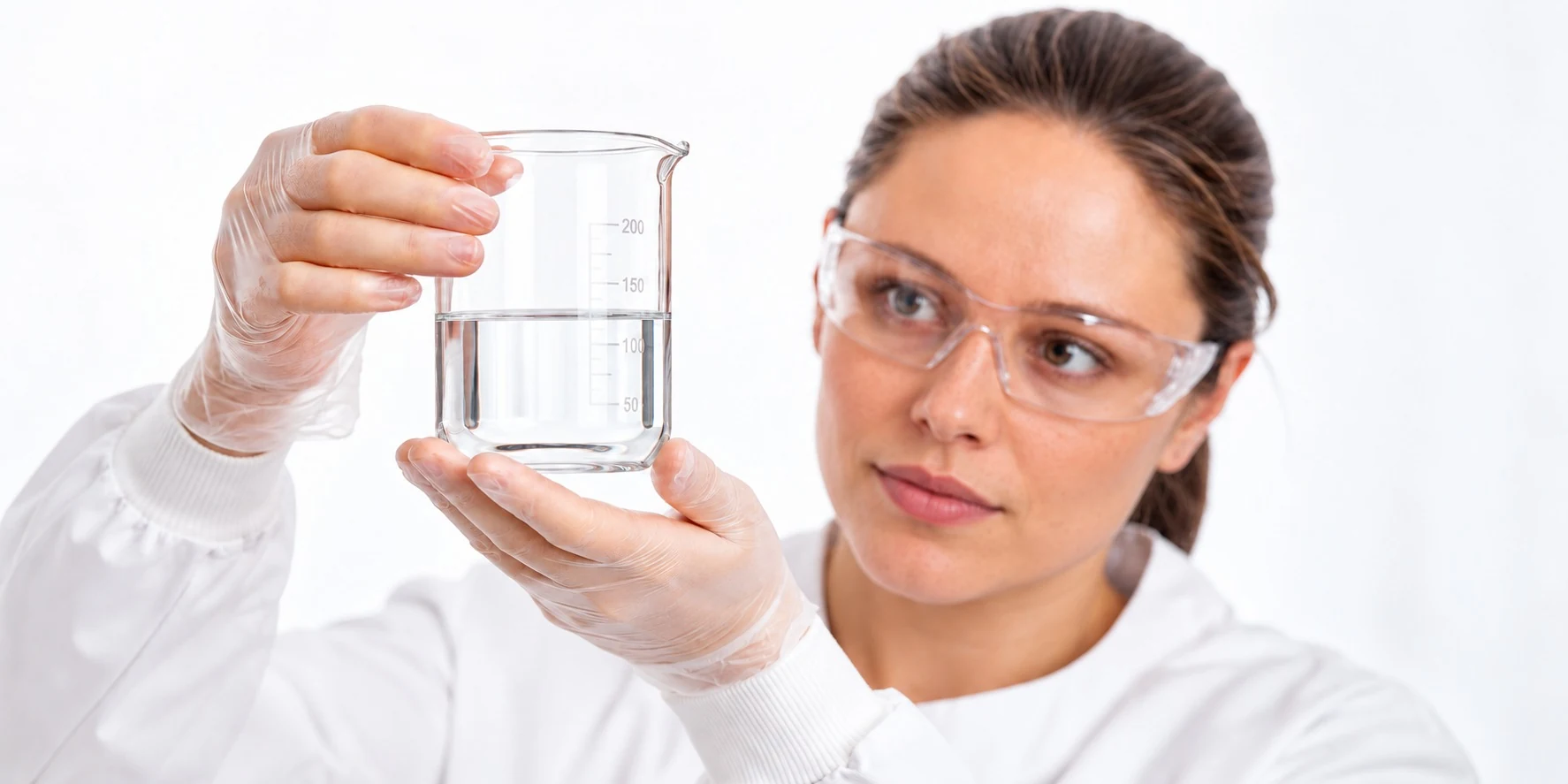Laboratory inspection of a clear lubricant sample.