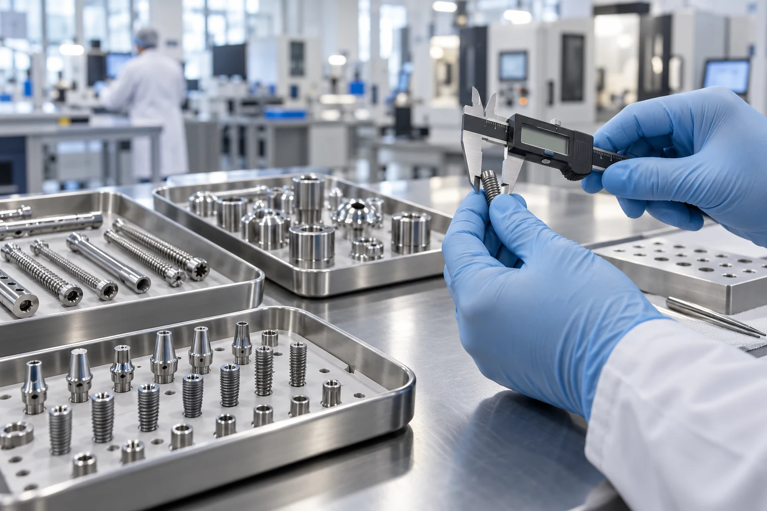 Precision medical and dental components inspected with a caliper