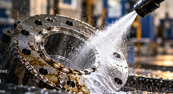 Industrial metal component being cleaned